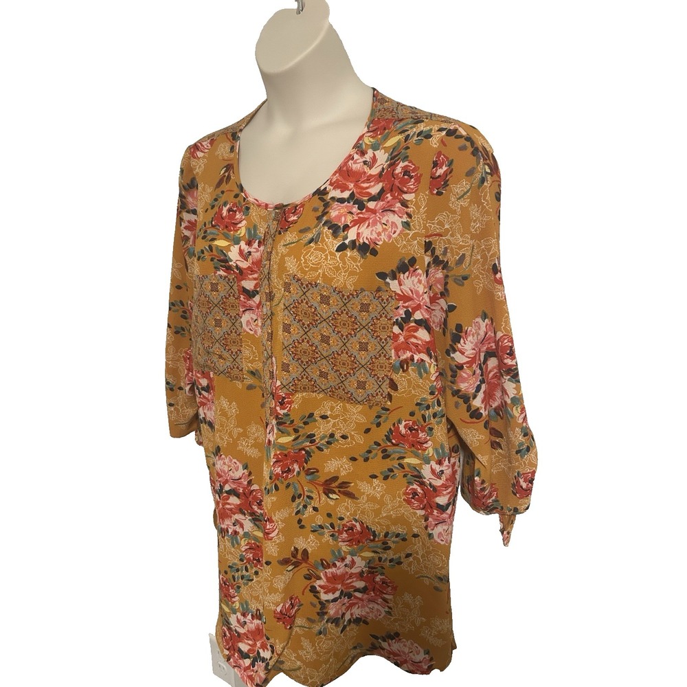 Anthropologie Fig and Flower Tunic Blouse~Plus 2XL~ Floral Boho Peasant Cottage - Picture 1 of 16